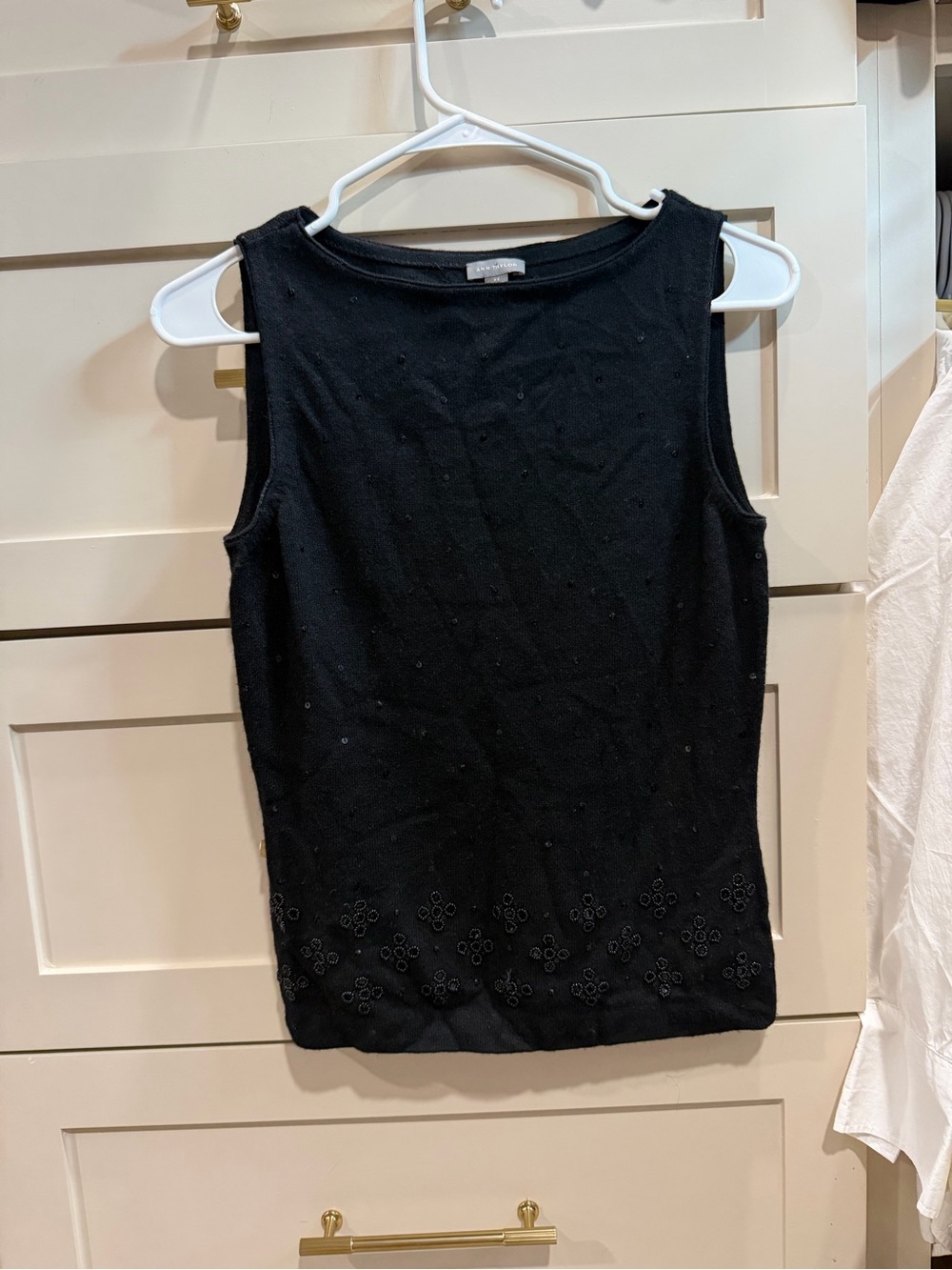Ann Taylor Black Beaded Embellished Sleeveless Tank